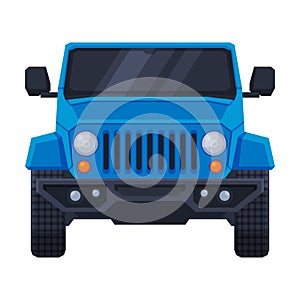 Front View of Blue Off Road Truck, SUV Pickup, Jeep Car Flat Vector Illustration photo