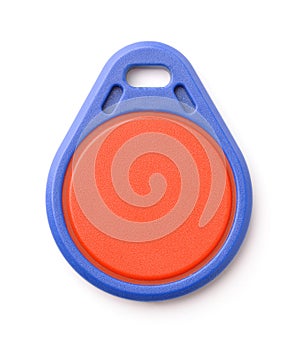 Front view of blue plastic RFID key fob