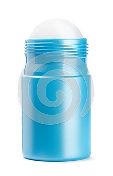 Front view of blue roll on deodorant bottle