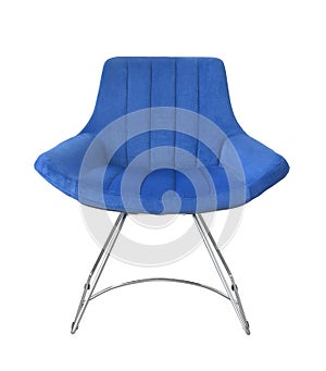 Front view of blue velvet armchair