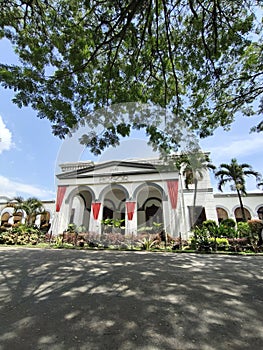 Front view of Bogor train station building in West Java, Indonesia