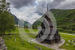 Front view of Borgund Stave Church, Norway