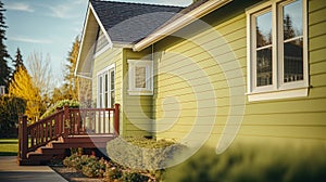 Front view of a brand new construction house with vinyl siding