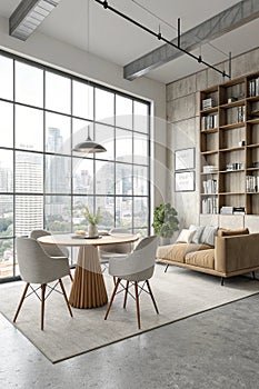 Front view on bright studio room interior