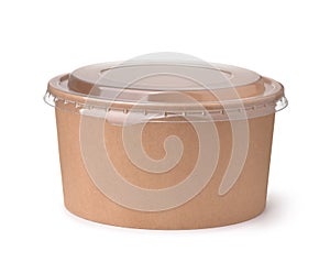 Front view of brown disposable paper bowl