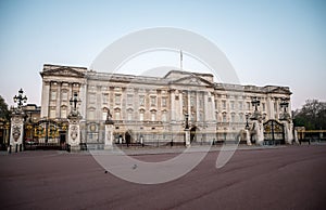 Front view of Buckingham Palace early in the morning in London