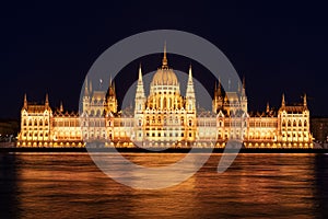 Front view of the Budapest Parliament at night