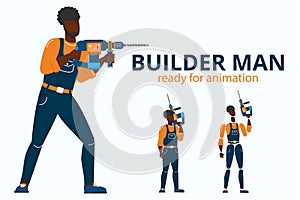 Front view of builder in uniform with perforator