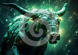 Front view of bull statue. Concept of bullish market. AI generated photo