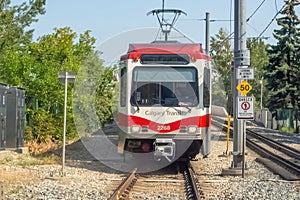 Front view of a Calgary Train wagon