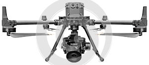 Front view camera drone isolated on white background with clipping path