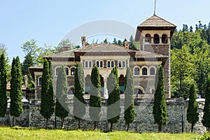 Front View of Cantacuzino Castle in Busteni, Romania