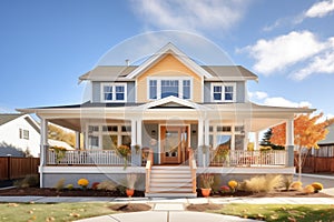 front view of cape cod house with modern twostory extension