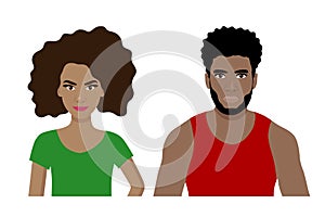 Front view cartoon vector set of an african american man and a woman