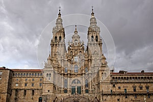 Front view of the Cathedral of Santiago de Compostela