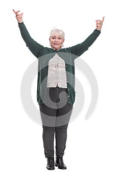 Front view of caucasian senior woman standing with outstretched arms
