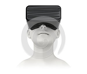 Front view of CG model wearing VR headset on white background