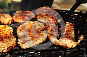 Front view of a chicken breast on a grill
