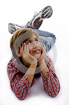 Front view of child looking upward