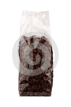 Front view of chocolate cornflakes breakfast cereals packaging