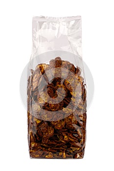 Front view of chocolate cornflakes breakfast cereals packaging