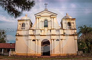 Santiago Apostol, Misiones, Paraguay - Front View of the Church of St James in the Jesuit Mission Town of Santiago photo