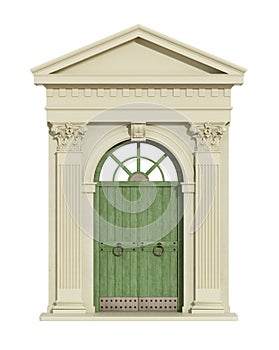 Front view of a classic arch with front door