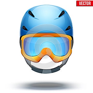 Front view of Classic blue Ski helmet and orange