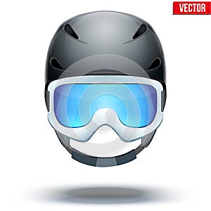 Front view of Classic blue Ski helmet and orange