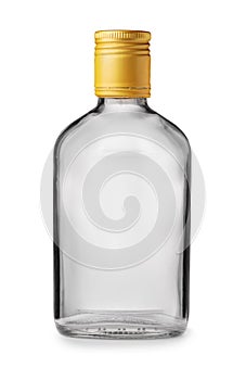 Front view of clear glass alcohol flask