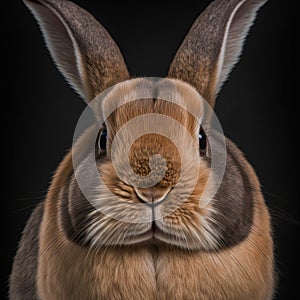 Front view closeup sedate portrait easter Himalayan rabbit in studio.