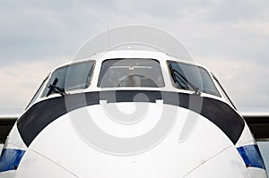 Front view of the cockpit of a passenger plane, Zhukovsky.