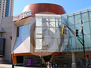 Front view of College Football Hall of Fame building Atlanta