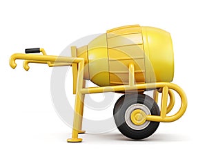Front view concrete mixer isolated on white background. 3d rendering