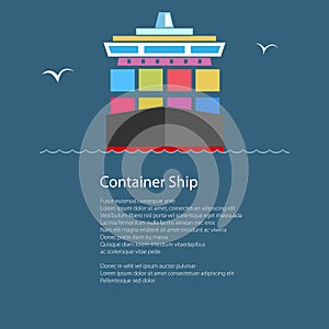 Front View of the Container Ship and Text