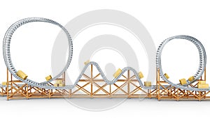 Front view on a conveyor belt laying in a form of rollercoaster with boxes on it, conveyor delivery and production concept, photo