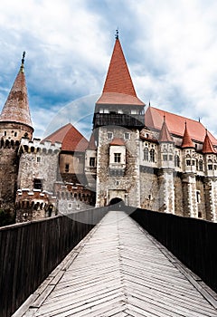 Front view of the Corvin castle. Hunedoara, Romania