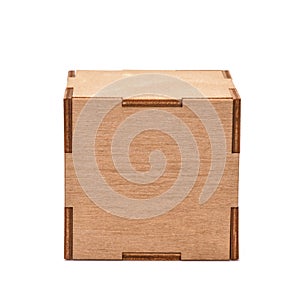 Front view of decorative cubic plywood box photo