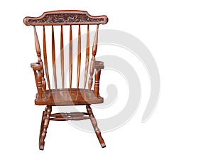 Front view Di cut brown wooden rocking chair on white background, vintage,object,furniture background,copy space