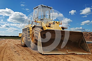 Front view of diesel wheel loader bulldozer