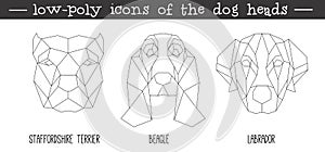 Front view of dog head triangular icon set