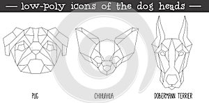 Front view of dog head triangular icon set