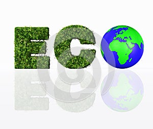 Front view of eco word with the world