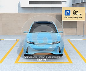 Front view of electric SUV in carsharing parking lot