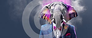 Front view of a elephant wearing a suit standing animated burs. AI Generative