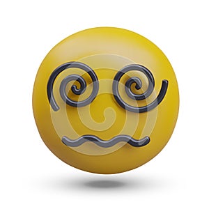 Front view on emoji under hypnosis. Funny cute reaction to social media in cartoon style