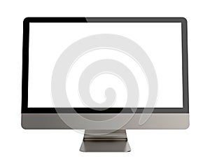 Front View of Empty Blank PC Monitor Isolated on White Background.