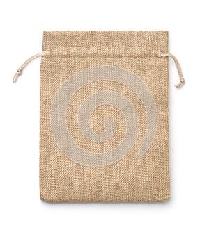 Front view of empty burlap drawstring gift bag