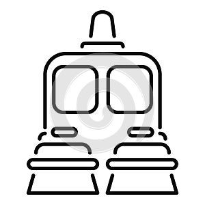 Front view of empty train with seats and windows