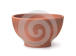 Front view of empty unpainted clay bowl